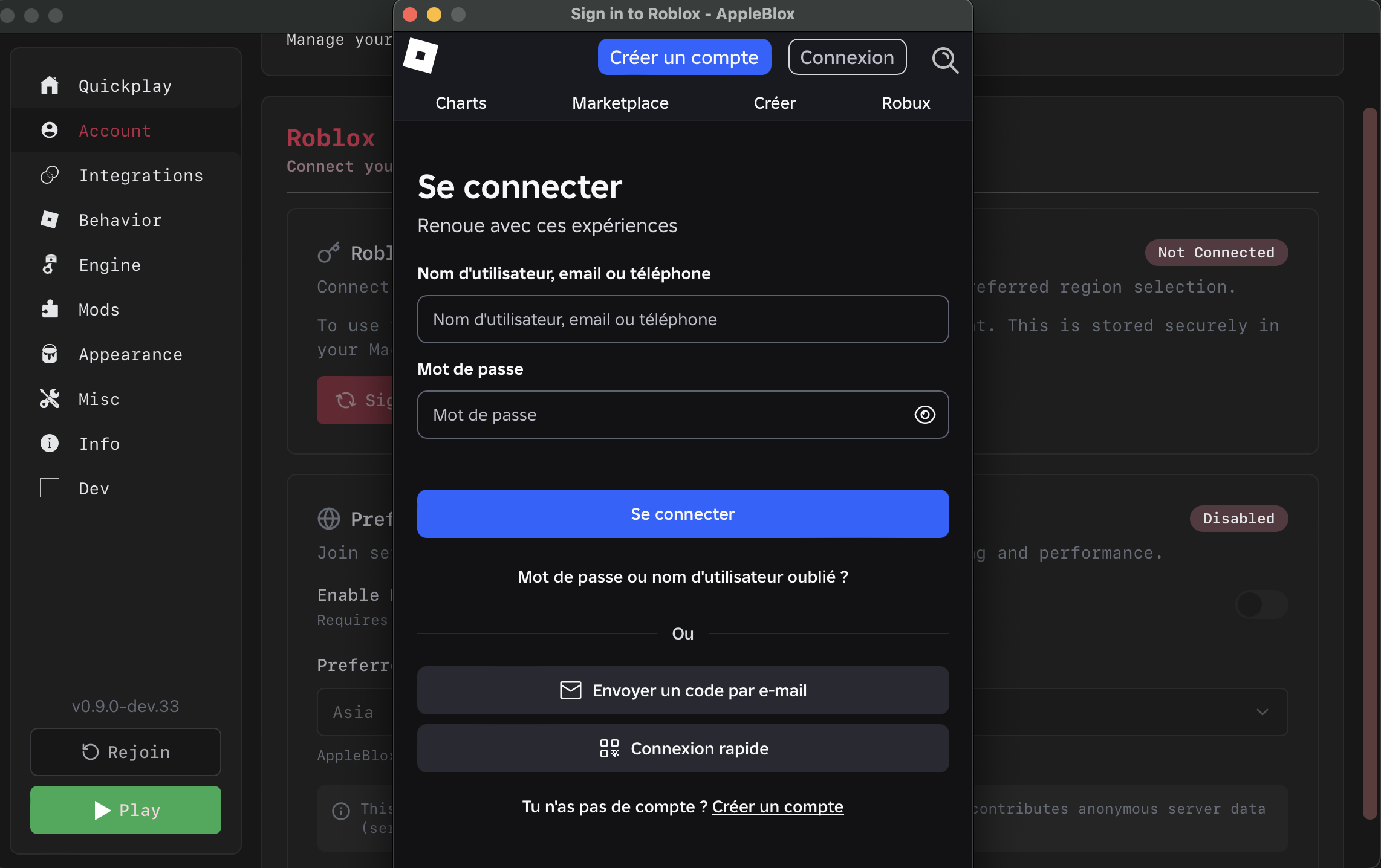 Browser login window