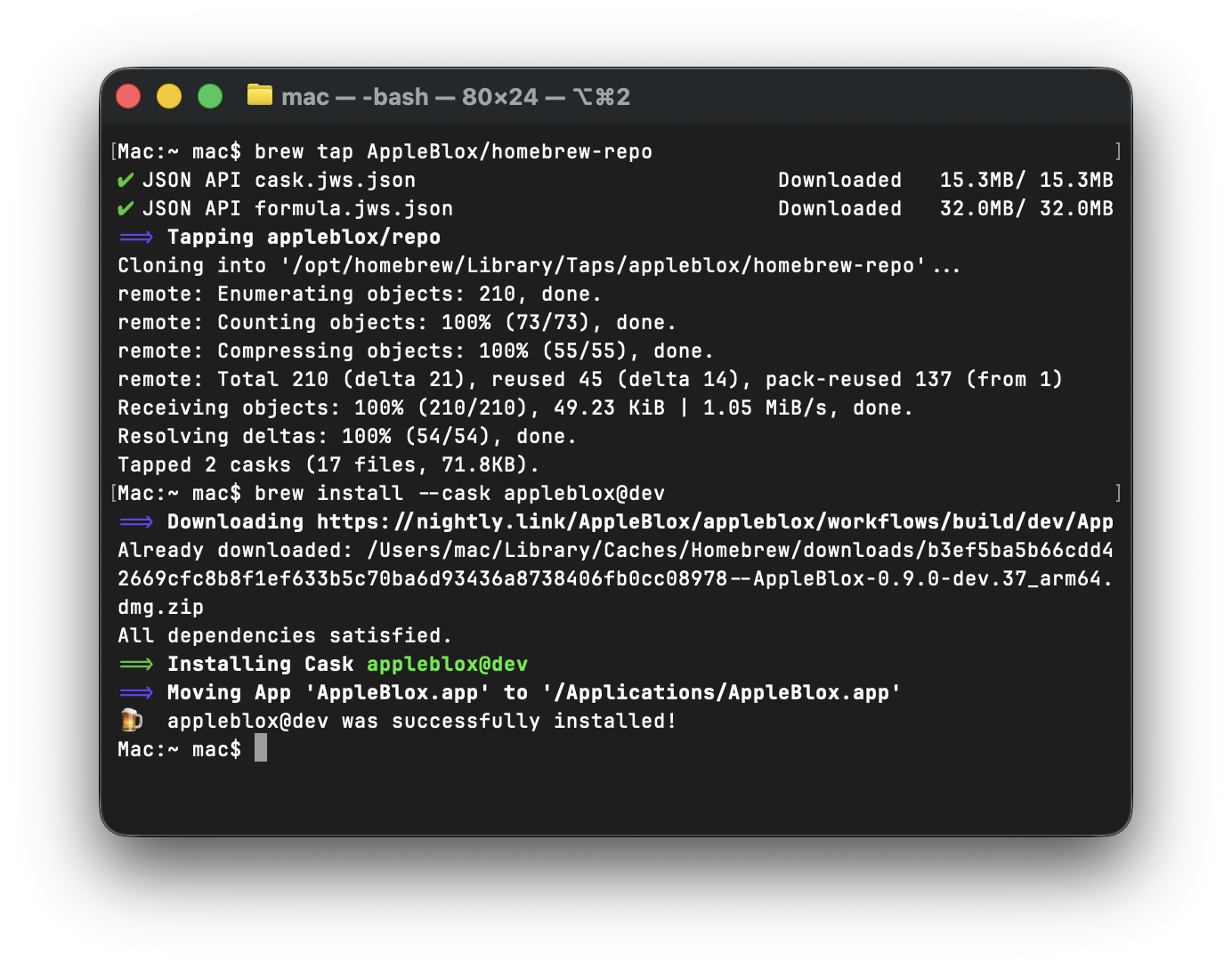 AppleBlox installation in Homebrew on macOS 26